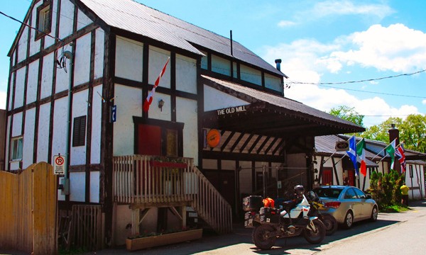 Motorcycle in front of German style building