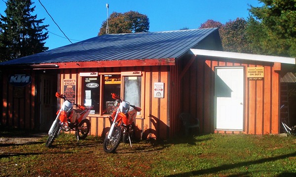 Motorcycles in front of building