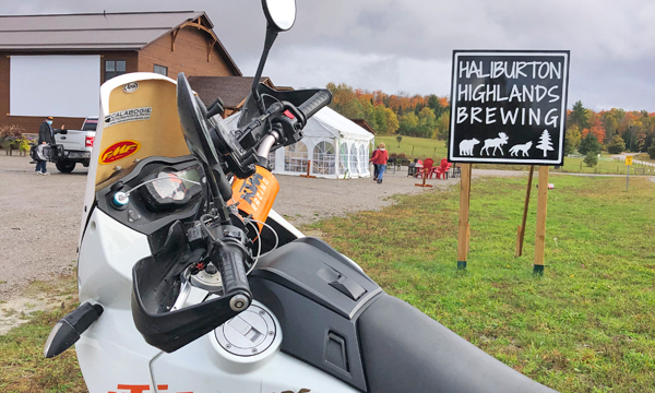  Motorcycle in front of Haliburton Highlands Brewing Sign