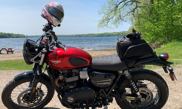 Motorcycle in front of beach