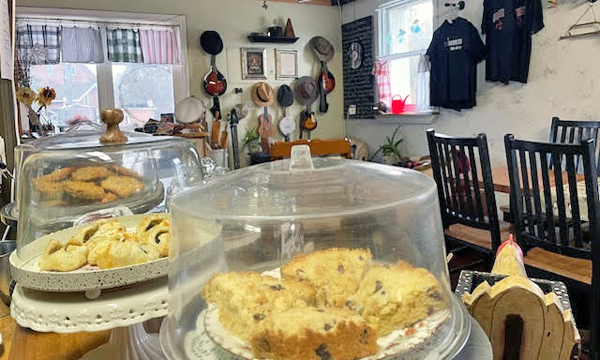 Store counter with baked goods